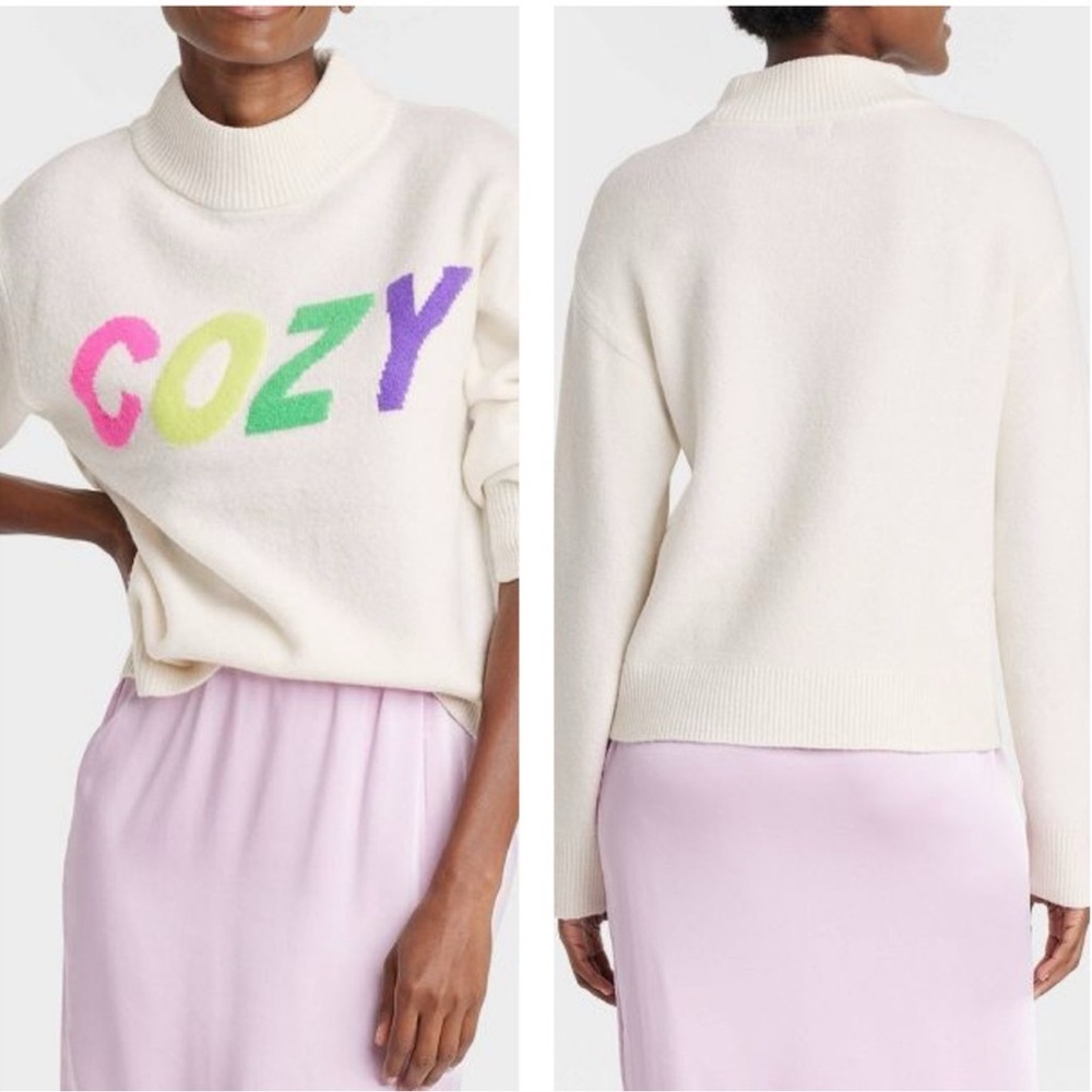 A New Day Cozy Cashmere Like Colorful Super Soft Cream Sweater Size medium NWOT